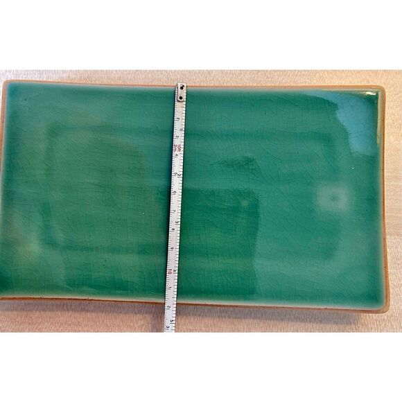 Rectangular Asian Green Crackle Ceramic Sushi Plates Le Gourmet Chef Set Of 4 - Picture 10 of 11